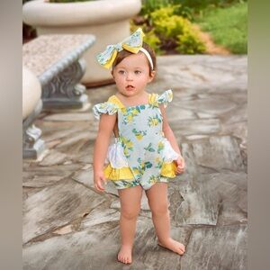 Haute Baby | Baby Girl's Lucy's Lemonade Sunsuit | Bikini Swimsuit | Size 12M
